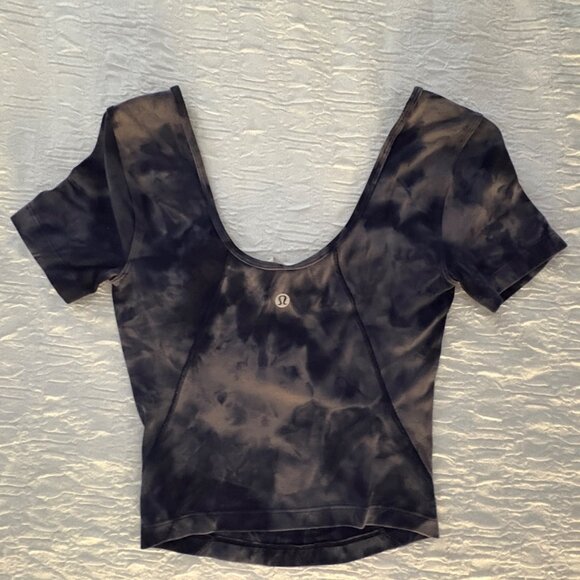 EXCELLENT Lululemon Align T-Shirt Diamond Dye True Navy Nulu Yoga Cropped Top 0 - Picture 7 of 7